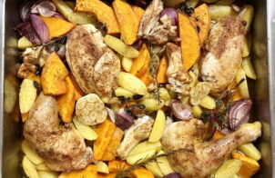 Hähnchen aus dem Ofen mit Kürbis